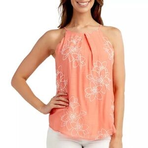 BCX | Embroidered Sleeveless Halter Top in Coral Size Large